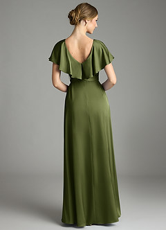 Azazie Lainey Bridesmaid Dresses Olive A-Line with Pockets Stretch Satin Dress image7