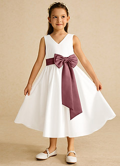 Azazie Darling Flower Girl Dresses Ivory Desert Rose A-Line Bow Cotton Dress image2