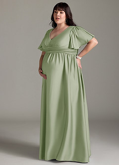 Azazie Verna vestidos de dama de honor de maternidad Vestido de Corte En A Volante Hasta el suelo Satén Elástico image14