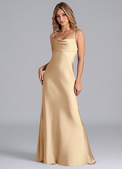 Azazie Seema Robes de demoiselle d'honneur Robe Sirène en Satin extensible Corset Champagne image3