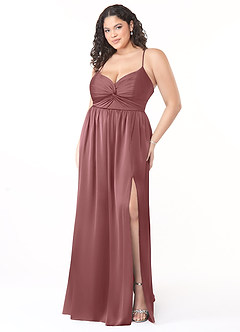 Azazie Raya Bridesmaid Dresses Amethyst A-Line V-Neck Pleated Stretch Satin Dress image9