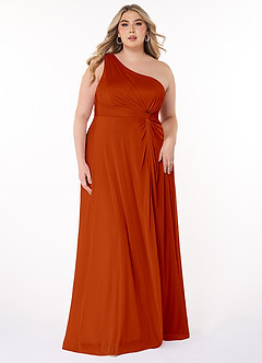 Azazie Brooke Bridesmaid Dresses Paprika A-Line One Shoulder Mesh Dress image6