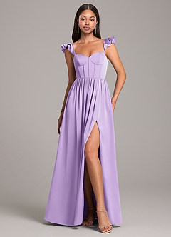 Azazie Denisse Bridesmaid Dresses Lilac A-Line Ruched Stretch Satin Dress image1