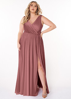 Azazie Tanicia Bridesmaid Dresses Desert Rose A-Line V-Neck Pleated Mesh Dress image5
