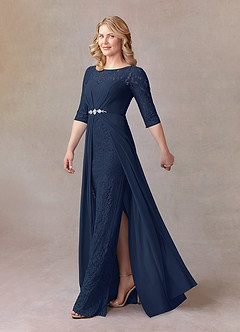 Azazie Leonine Mother of the Bride Dresses Dark Navy A-Line Scoop lace Chiffon Dress image2