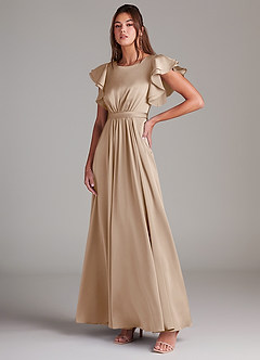Azazie Daphne Modest Bridesmaid Dresses A-Line Ruched Stretch Satin Floor-Length Dress image4