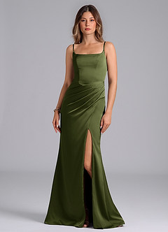 Azazie Donielle Bridesmaid Dresses Olive Mermaid Corset Stretch Satin Dress image3