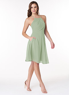 Azazie Adriana Final Sale Dusty Sage A-Line Pleated Chiffon Dress image4