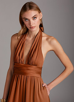 Azazie Oli Bridesmaid Dresses Copper Pleated Stretch Satin Jumpsuit image6