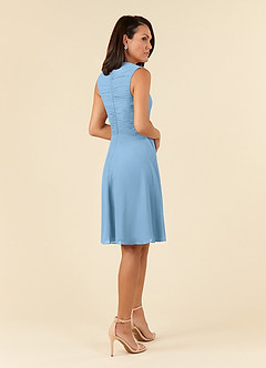 Azazie Theron vestidos de madre de la novia Vestido de Azul Acero de Gasa de Corte En A con Cuello en V plisado image4