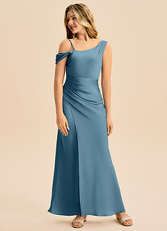 Azazie Madelyn Junior Bermuda Sheath Off the Shoulder Stretch Satin Dress image3