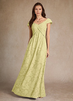 Azazie Myrtle Mother of the Bride Dresses Lemon Sorbet A-Line Pleated Floral Burnout Dress image4