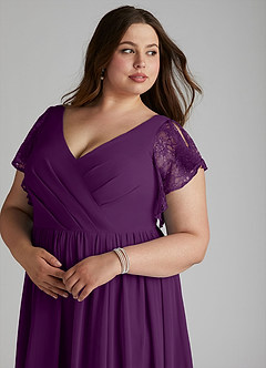 Azazie Zella Bridesmaid Dresses Grape A-Line Lace Chiffon Dress image12