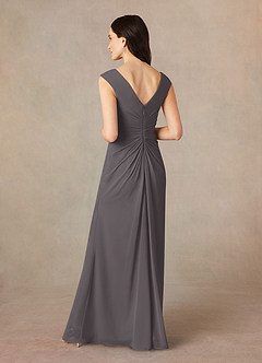Azazie Sally Abiti per la Madre della Sposa Abito A-Line in Chiffon con Scollo a V a Pieghe Grigio Acciaio image4