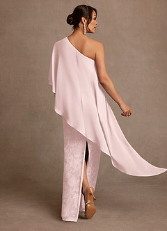 Azazie Wilma Mother of the Bride Dresses Blushing Pink Sheath One Shoulder Floral Burnout Dress image4