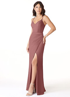 Azazie Leo Bridesmaid Dresses Desert Rose Mermaid V-Neck Pleated Chiffon Dress image3