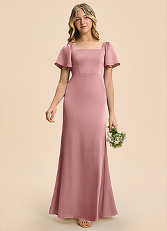 Azazie Chace Junior Vestido Rosa Polvorienta de Satén Elástico de Corte Recto image1