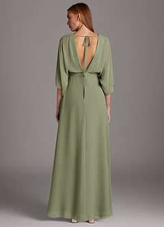 Azazie Rebecca Final Sale Black A-Line V-Neck Long Sleeve Chiffon Dress image2