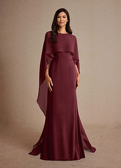 Azazie Milfred Mother of the Bride Dresses Cabernet Sheath Boatneck Stretch Satin Dress image5