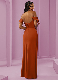 Barbie ♥ Azazie Bridesmaid Dresses Burnt Orange Sheath Off the Shoulder Stretch Satin Convertible Dress image13