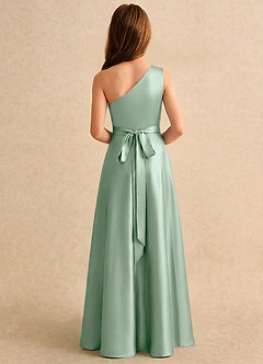 Azazie Puddles Girls Formal Abiti da Ragazza di Fiori Abito A-Line in Raso Elasticizzato Monospalla Agave image2