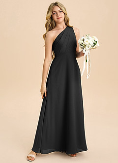 Azazie Phaedra Junior Jurk van Chiffon met A-Lijn Geplooid Zwart image6