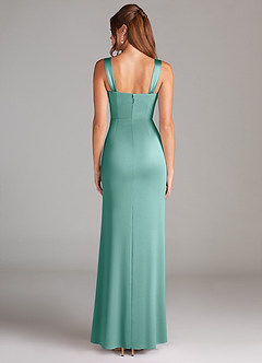 Azazie Denice Bridesmaid Dresses Aqua Sheath Pleated Stretch Satin Dress image2