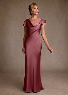 Azazie Shelby Mother of the Bride Dresses Desert Rose Mermaid Pleated Stretch Satin Dress image3