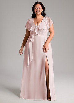 Azazie Lainey Bridesmaid Dresses Blushing Pink A-Line with Pockets Chiffon Dress image10