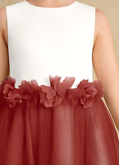 Azazie Louisa Flower Girl Dresses Ivory Terracotta A-Line Sleeveless Tulle Dress image6
