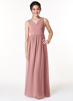 Azazie Sawyer Junior Dusty Rose A-Line Pleated Chiffon Dress image1