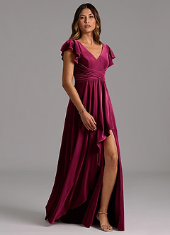 Azazie Omari Bridesmaid Dresses Cabernet A-Line Pleated Velvet Dress image3