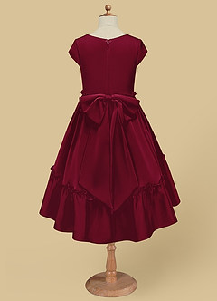 Azazie Lee Flower Girl Dresses Burgundy A-Line Bow Stretch Satin Dress image9