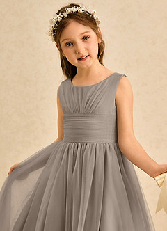 Azazie Macaron Robe Demoiselle D'honneur Fillette Robe Trapèze en Tulle Plissé Taupe image5
