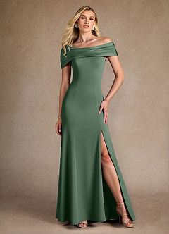 Azazie Pierce Mother of the Bride Dresses Eucalyptus Mermaid Pleated Stretch Crepe Dress image1