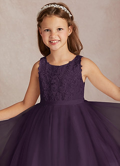 Azazie Calla Flower Girl Dresses Plum Ball-Gown Lace Tulle Dress image1