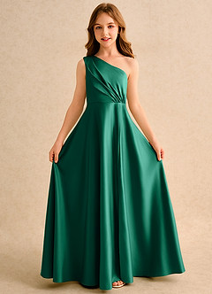 Azazie Puddles Girls Formal Sukienki dla dziewczynek sypiących kwiaty Linia A Jedno ramię Matowy satynowy Długość podłogi Sukienka image5