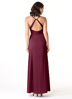 Azazie Geanna Brautjungfernkleider Etui V-Hals Gefaltet Stretch-Satin Kleid Maulbeerrot image2