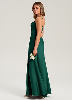 Azazie Lidia Bridesmaid Dresses Emerald Mermaid Side Slit Stretch Satin Dress image7