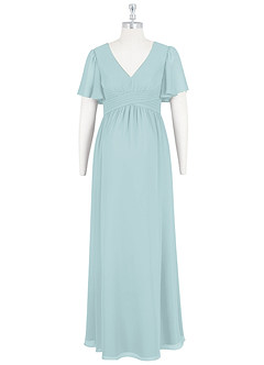 Azazie Verna Maternity Bridesmaid Dresses A-Line V-Neck Ruched Chiffon Floor-Length Dress image7
