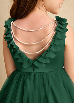 Azazie Lorita Flower Girl Dresses Dark Green A-Line Beaded Tulle Dress image8