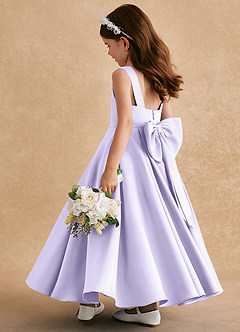 Azazie Honey Bear Flower Girl Dresses Lilac A-Line Pleated Matte Satin Dress image4
