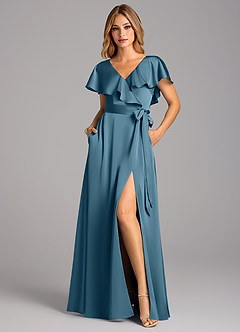 Azazie Lainey Bridesmaid Dresses Bermuda A-Line with Pockets Stretch Satin Dress image4