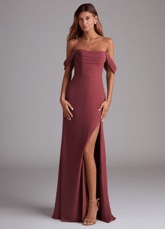 Azazie Saige Brautjungfernkleider Wandelbar A-Linie Schulterfrei Chiffon Kleid Merlot image1
