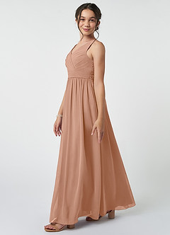 Azazie Kora Junior Champagne Rose A-Line Pleated Chiffon Dress image3