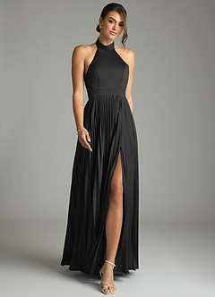 Azazie Zienna Final Sale Dusty Blue A-Line Pleated Stretch Satin Dress image4