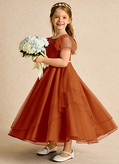 Azazie Duckie Flower Girl Dresses Paprika Ball-Gown Pleated Tulle Dress image4