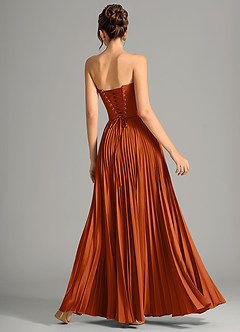 Azazie Saedra Bridesmaid Dresses Burnt Orange A-Line Corset Stretch Satin Dress image6
