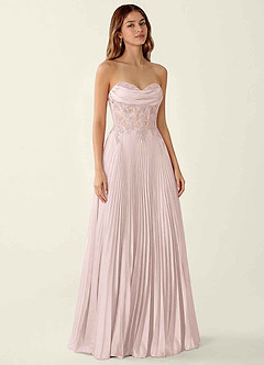 Clementine Blushing Pink Satin Lace Up Back A-line Prom Dress image4