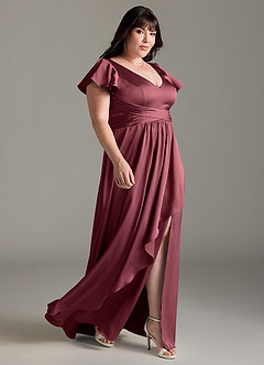 Azazie Omari Bridesmaid Dresses Merlot A-Line Stretch Satin Dress image10